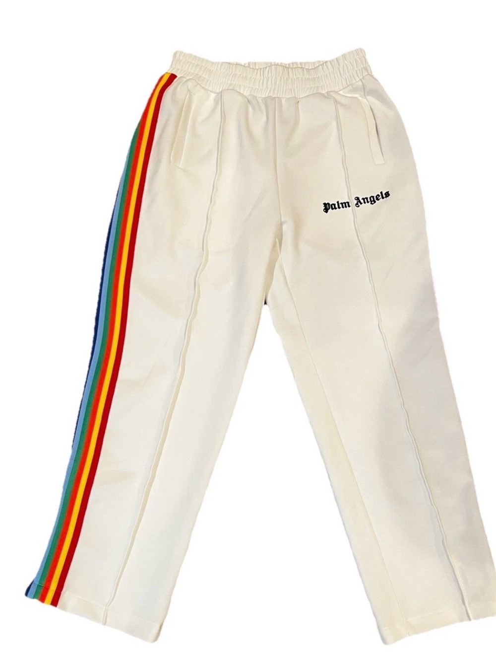 Palm Angles Men's White Rainbow Stripes Seamed Elastic Drawstring
Track Pants L